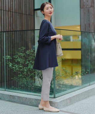 Tiaclasse L 【おのののかさん着用】半袖＆七分袖選べる袖丈バックフレアチュニック 七分袖ネイビー