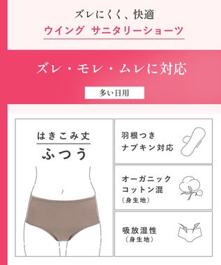 Wing サニタリーショーツ　羽根付きナプキン対応　はきこみ丈ふつう　ウイング／ワコール　EC8500 ブラウン