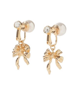 Maison de FLEUR カーリーリボンパールイヤリング Gold