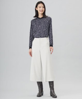 J.PRESS LADIES L 【洗える】スパンウェーブフラワープリント ブラウス ネイビー系