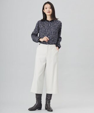 J.PRESS LADIES L 【洗える】スパンウェーブフラワープリント ブラウス ネイビー系