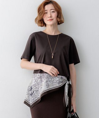 23区 S 【先行予約】スカーフコンビジャージー ウエストデザイン カットソー ブラウン×ブラウン