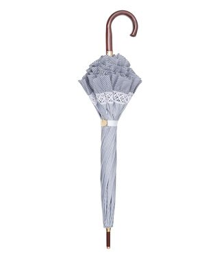 MOONBAT 【遮光/晴雨兼用】POLO RALPH LAUREN （ポロラルフローレン） 長傘 晴雨兼用日傘 ストライプフリル 遮光 遮熱 UV ディープブルー