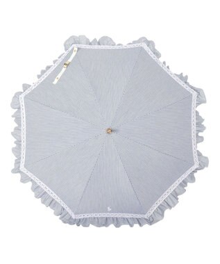 MOONBAT 【遮光/晴雨兼用】POLO RALPH LAUREN （ポロラルフローレン） 長傘 晴雨兼用日傘 ストライプフリル 遮光 遮熱 UV ディープブルー