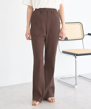 earth music&ecology セルフカットリブフレアパンツ Brown