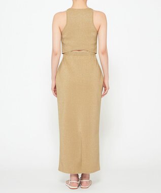 uncrave 【手洗い可】ドライタッチ ニット アメスリ バックオープン ワンピース（uncrave WHITE） サンドベージュ×ゴールド