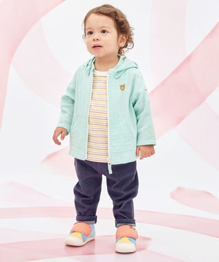 MIKI HOUSE HOT BISCUITS 【80-120cm】二重織ガーゼ素材 パーカ アイスグリーン