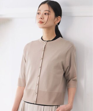 組曲 シアーニット5分袖 カーディガン ベージュ系