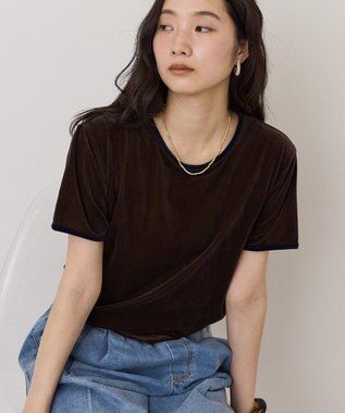 AMERICAN HOLIC シアーベロア配色プルオーバー Brown