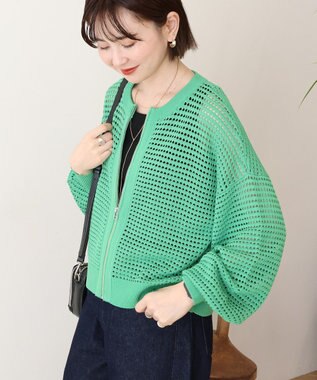 AMERICAN HOLIC 【先行予約】ジップアップメッシュニットカーディガン【WEB限定カラー有り】 Green