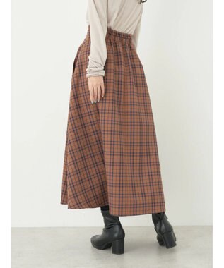 earth music&ecology チェックフレアスカート Check Brown