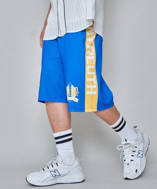 WEGO 【ユニセックス着用ITEM/ウエストゴム/MLサイズ展開】メッシュライングラフィックショーツ ブルー