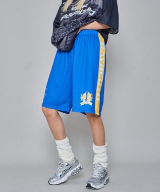 WEGO 【ユニセックス着用ITEM/ウエストゴム/MLサイズ展開】メッシュライングラフィックショーツ ブルー