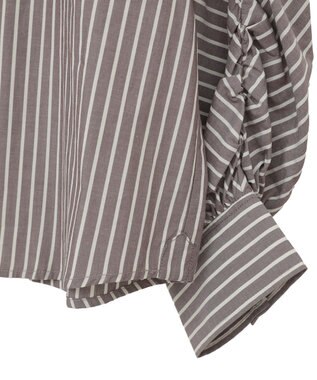 CRAFT STANDARD BOUTIQUE 袖シャーリングバンドカラーシャツ Stripe Brown