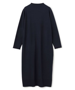 UNFILO L フリルトリミング ニットワンピース ネイビー×ネイビー