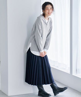 ANY ウールブレンドスキッパーネックニット グレー