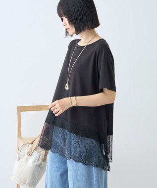 AMERICAN HOLIC 裾レース半袖プルオーバー Black