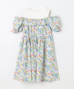 ANY KIDS オンオフショルダー ガーリー ワンピース ホワイト系花柄