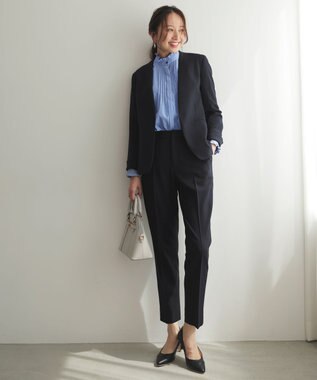 ANY SIS ビューティサーモ2WAYストレッチ ノーカラージャケット ネイビー