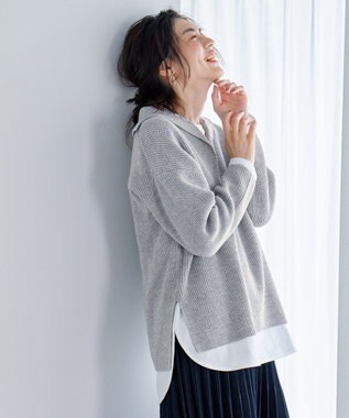 ANY ウールブレンドスキッパーネックニット グレー