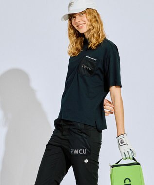PW CIRCULUS 【吸水速乾 / UV遮蔽率99% UVカット / ストレッチ】【WOMEN】メッシュポケットモックネックT ゴルフウェア レディース ブラック系