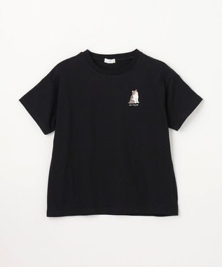 ANY KIDS 【綿100%】バックプリント オーバーサイズTシャツ ブラック×ネコ