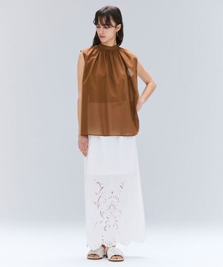 BEIGE， 【洗える】GALLERIA / コットンエンブロイダリーIラインスカート White