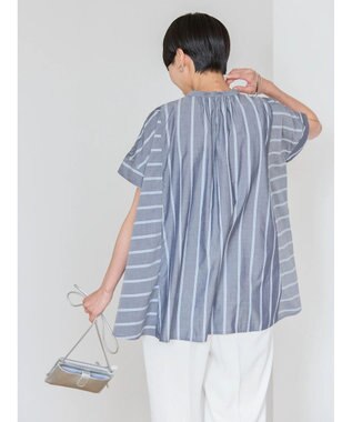 AMERICAN HOLIC 接触冷感フレンチスリーブ切り替えフレアブラウス Stripe Navy