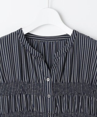 ANY SIS フロントボタンシャーリング ワンピース ネイビーストライプ