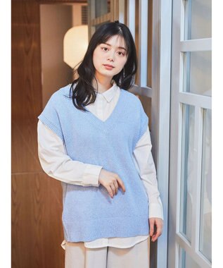 earth music&ecology ミニブークレＶネックベスト Blue