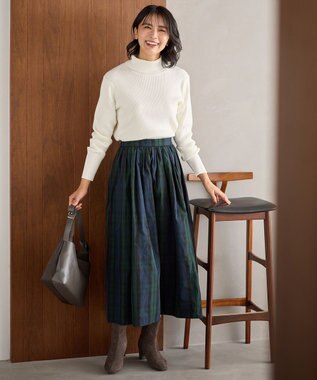 ANY 【ウエストゴム】ビックチェックタフタスカート ネイビー