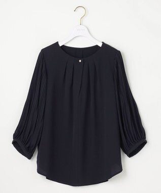 ANY SIS L 【洗える】プリーツスリーブ ブラウス ネイビー