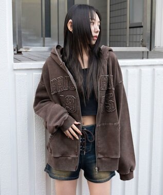 WEGO 裏起毛ファーフードBIGZIPパーカー ブラウン