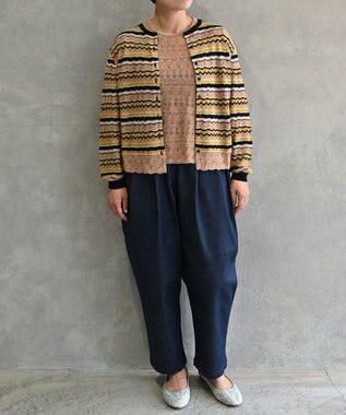 muuc 〈高品質シルク100%〉〈通年着られる〉袖リブあり シェルボタン使用 透かしレース編み シルクマルチボーダーカーディガン ブロンズブラック