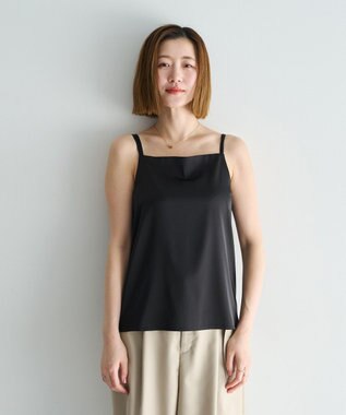 YECCA VECCA ボートネックサテンキャミ Black