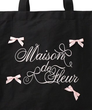 Maison de FLEUR リボンブランドロゴ刺繍スクエアトートバッグ Black