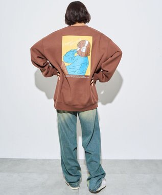 WEGO 【ユニセックス着用ITEM】ガールイラストグラフィックプルオーバー ブラウン