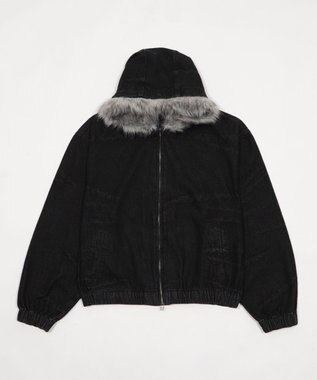 WEGO ファーフードスラッシュデニムブルゾン