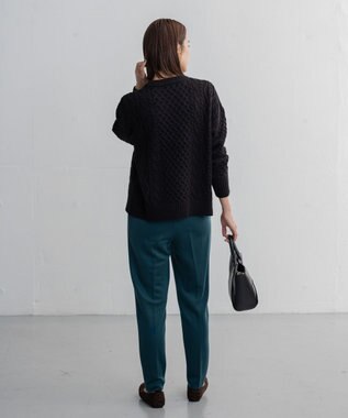 ANY L 【洗濯機可】ソフトタッチケーブルニット ブラック系