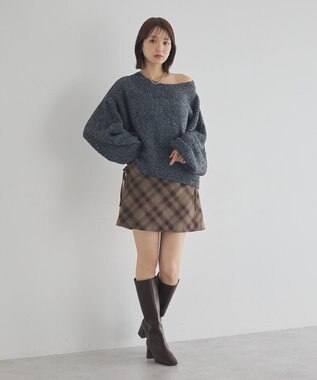 earth music&ecology オフショルフェザーニットプルオーバー Charcoal Gray