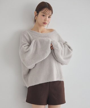 earth music&ecology オフショルフェザーニットプルオーバー Gray Beige