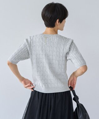 AMERICAN HOLIC ケーブル５分袖ニットプルオーバー Light Gray Mixture