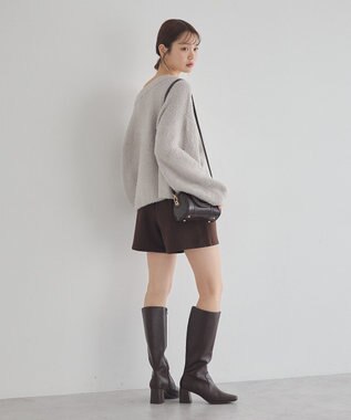 earth music&ecology オフショルフェザーニットプルオーバー Gray Beige