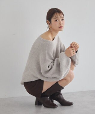 earth music&ecology オフショルフェザーニットプルオーバー Gray Beige