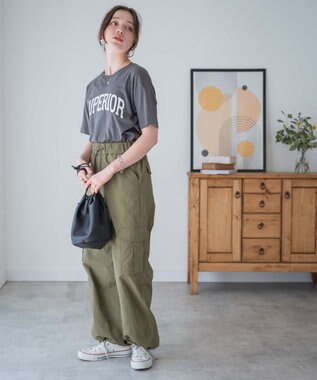 WEGO 【ウエストゴム】ナイロンイージーワイドカーゴパンツ カーキ