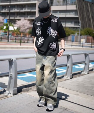 WEGO アクセ付きラフガキグラフィックT（SS） ブラック