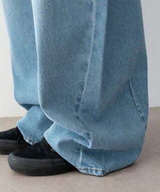 WEGO ワイドカーブデニムパンツ デニム淡加工色