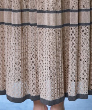 Tiaclasse クロシェ編み配色ニットスカート アイボリー×チャコール