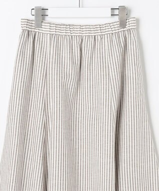 J.PRESS LADIES L リネンMIX ストライプ フレア スカート ブラウンストライプ系