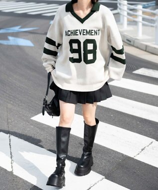 WEGO ナンバリングジャガードニット グリーン